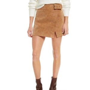 Free People Ari Faux Suede Wrap Belted Mini Skirt in GRAY NWT